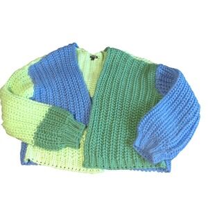 Wild Fable Colorful Knit Cardigan Blue Green Chunky Knitwear Womens size L